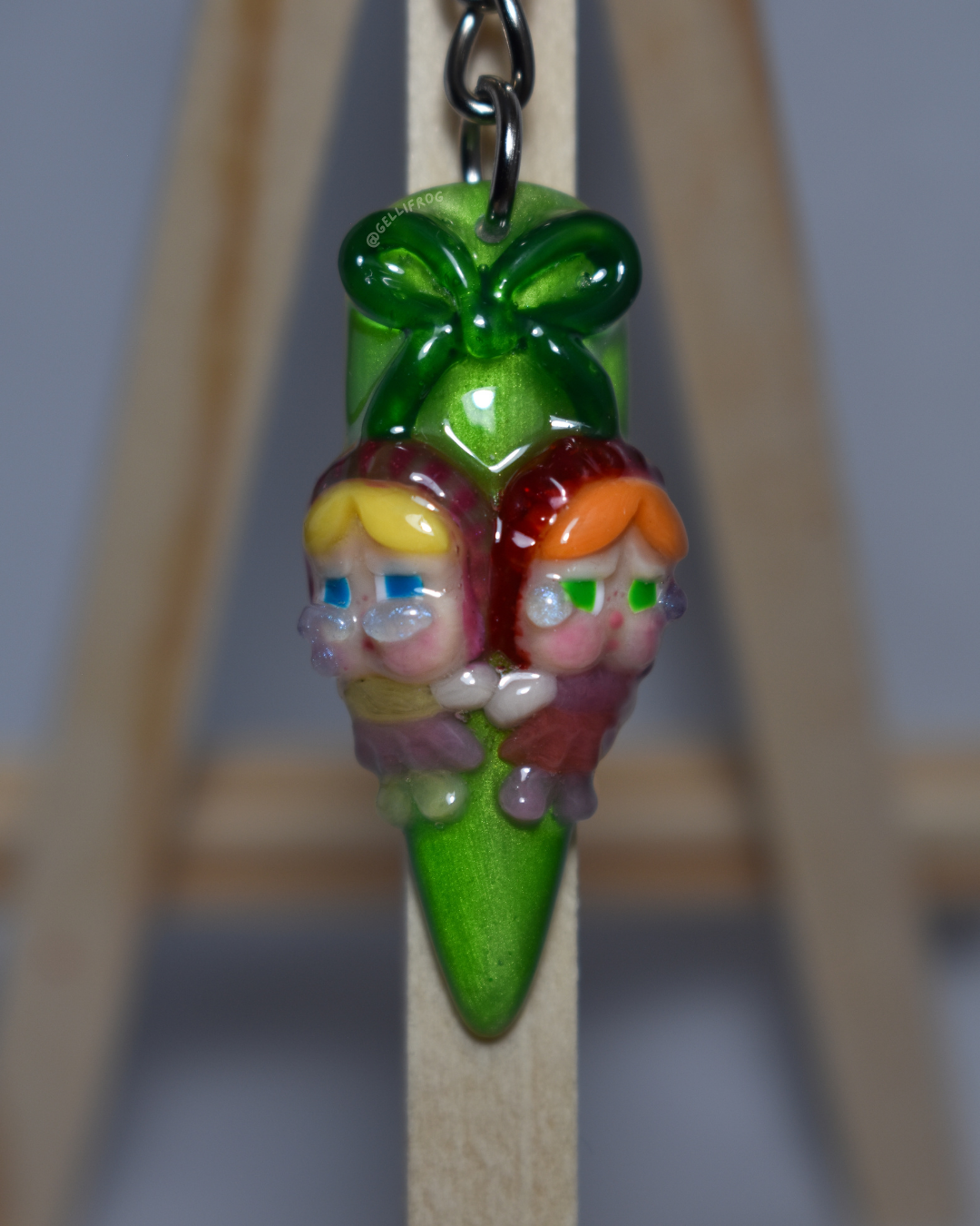 Cry Baby Cry Keychain – Hand-Painted Cat Eye Nail with 3D Crybabies & NFC | Handmade Gellifrog Accessory