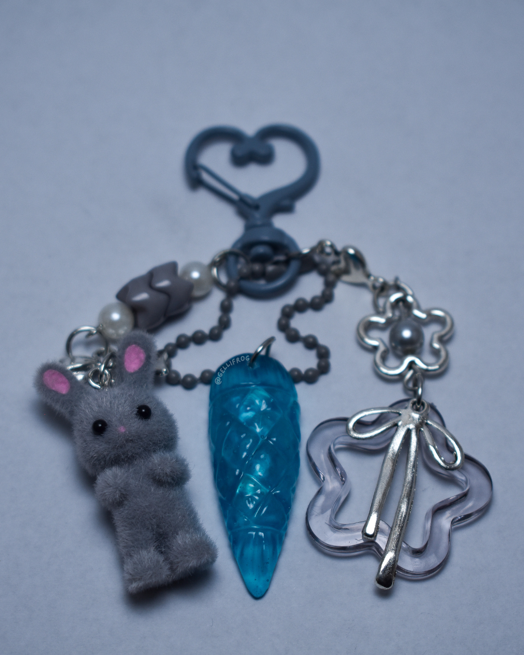 Cut Glass hand-sculpted teal 3D nail keychain by Gellifrog with NFC