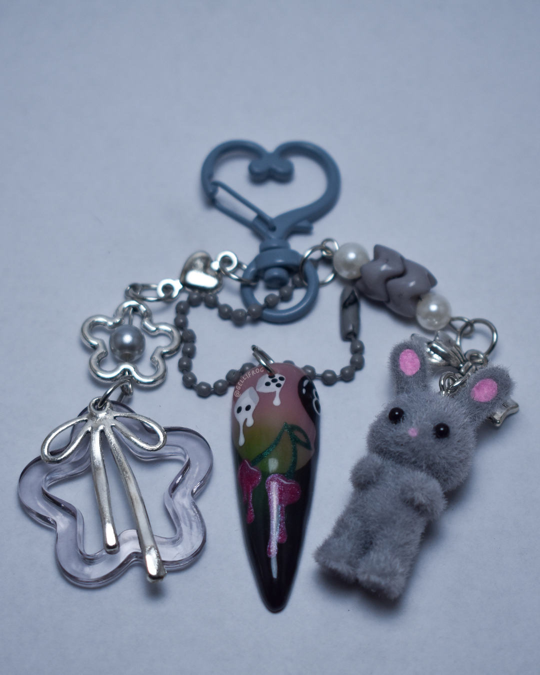 No Sleep in Vegas hand-painted French tip nail keychain by Gellifrog with NFC