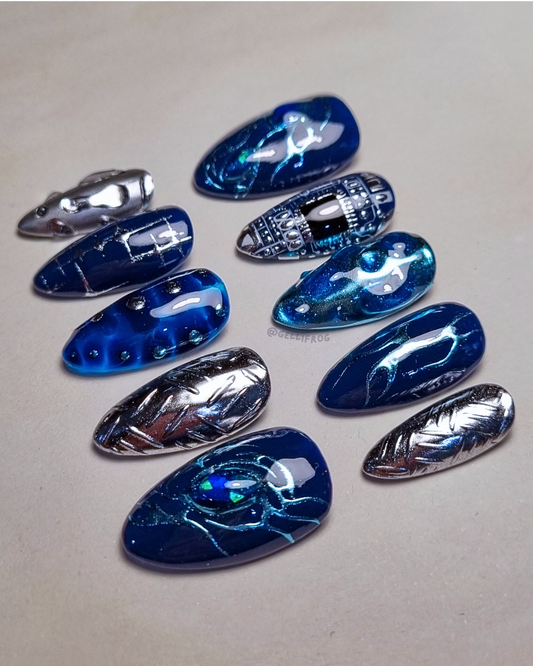 Cybersick – Medium Almond Techcore Press-On Nails | Handmade Gel Set