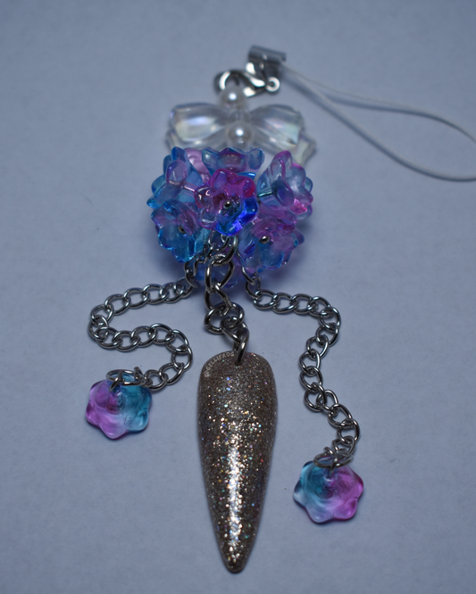 Charming Bag/Phone Charm by Gellifrog with hand-painted holographic nail and NFC