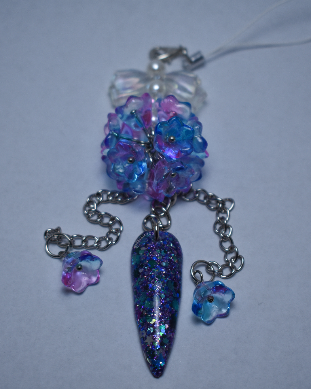 Candy Bouquet Bag/Phone Charm by Gellifrog with hand-painted glitter nail and NFC