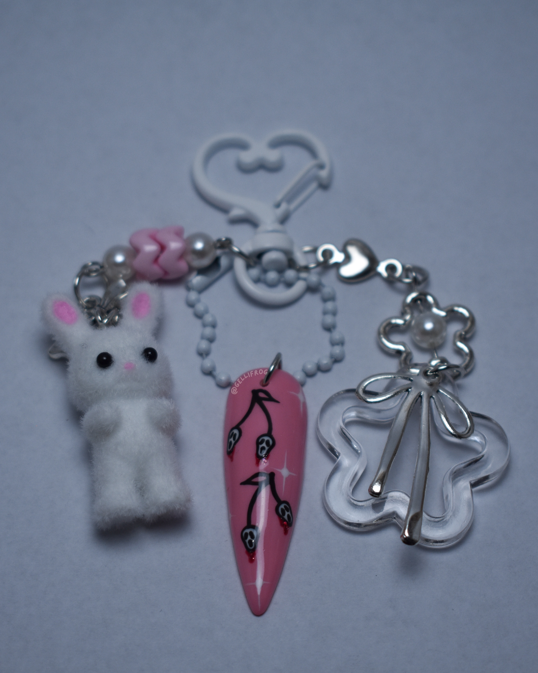 Horror Cherries hand-painted ghostface cherries nail keychain by Gellifrog with NFC