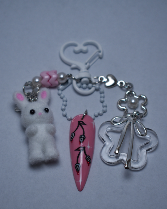 Horror Cherries hand-painted ghostface cherries nail keychain by Gellifrog with NFC