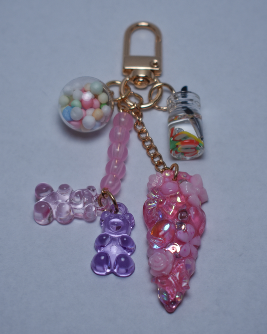 I <3 Trinkets hand-painted pink charm collage nail keychain by Gellifrog with NFC