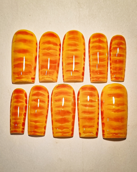 Mandy medium square marigold press-on nails by Gellifrog – handmade gel set