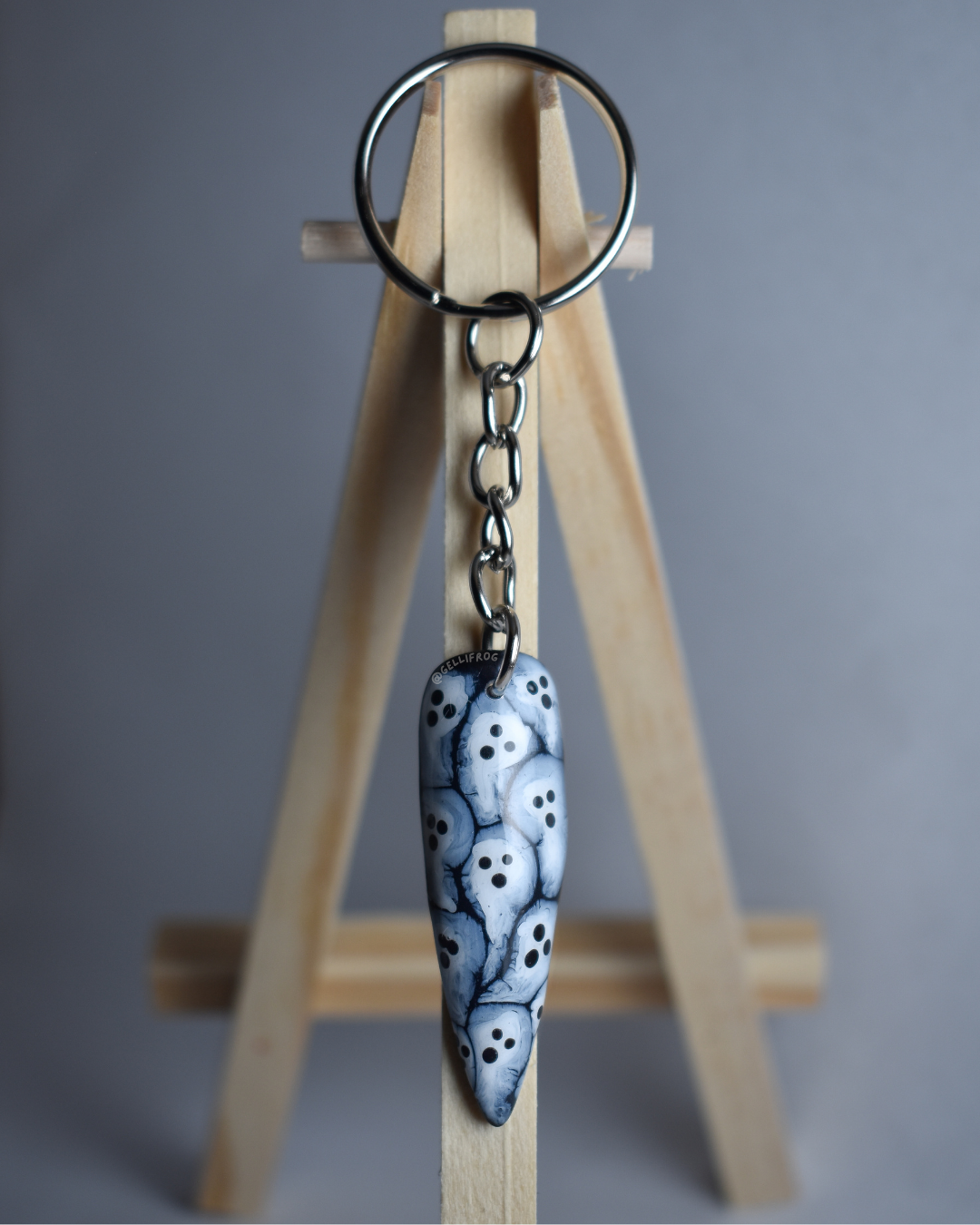 Ghosties Keychain with hand-painted ghost nail by Gellifrog with NFC