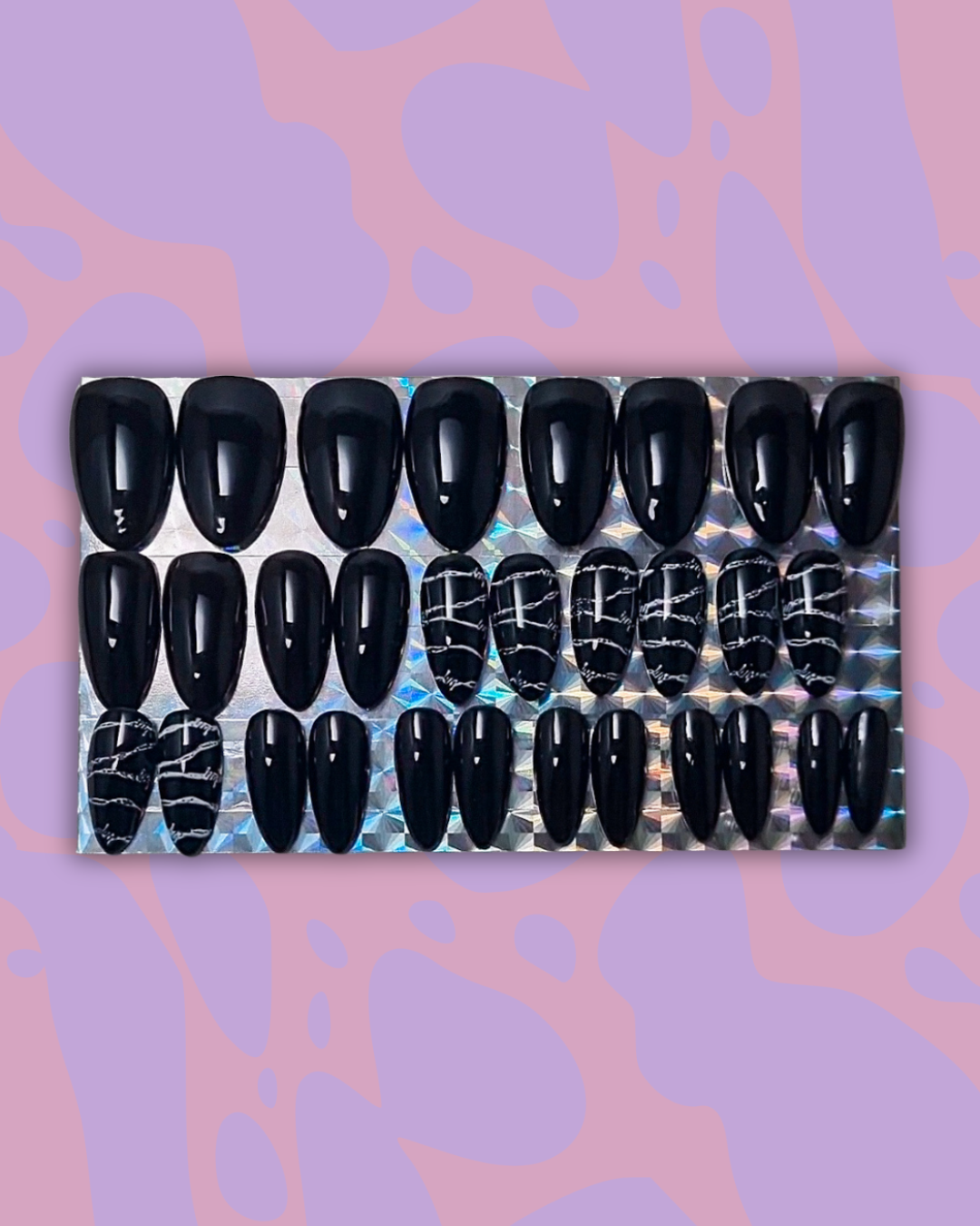 Medium almond barbed wire press-on nail fit kit by Gellifrog