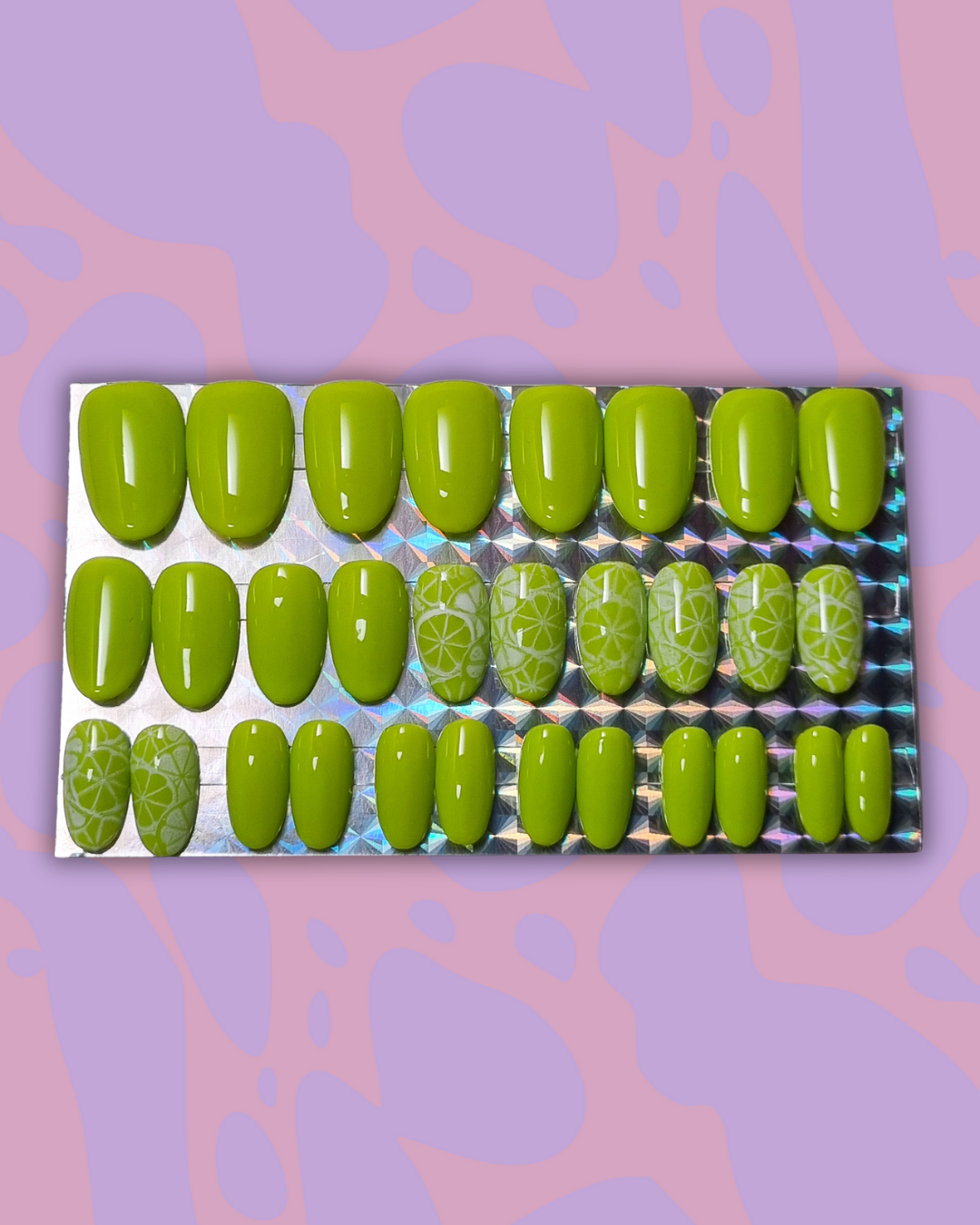 Short oval lime fit kit by Gellifrog – handmade gel press-on nails
